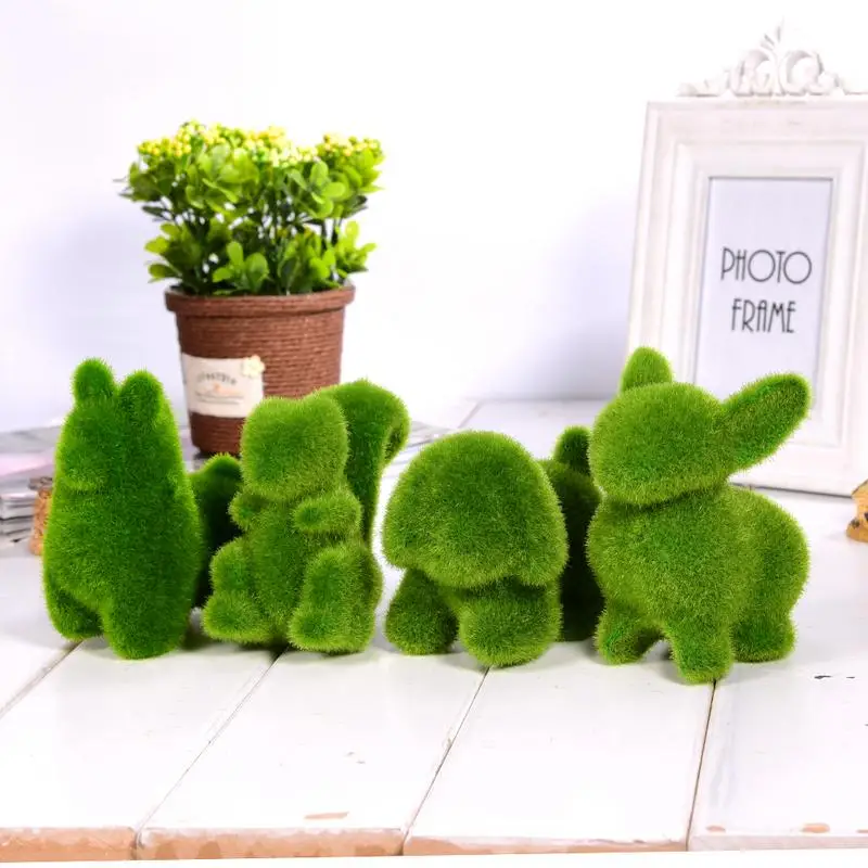 

Lovely Animal Shape Simulation Green Grass Ornaments Emulational Green Plant Bonsai Grass Animal Decoration For Home Garden