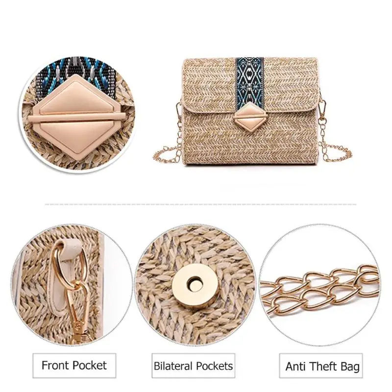 الصيف القش حقائب كتف للنساء 2019 بوهو القش محبوك التطريز Crossbody حقيبة العرقية نمط حقيبة ساعي Bolsas الأنثوية