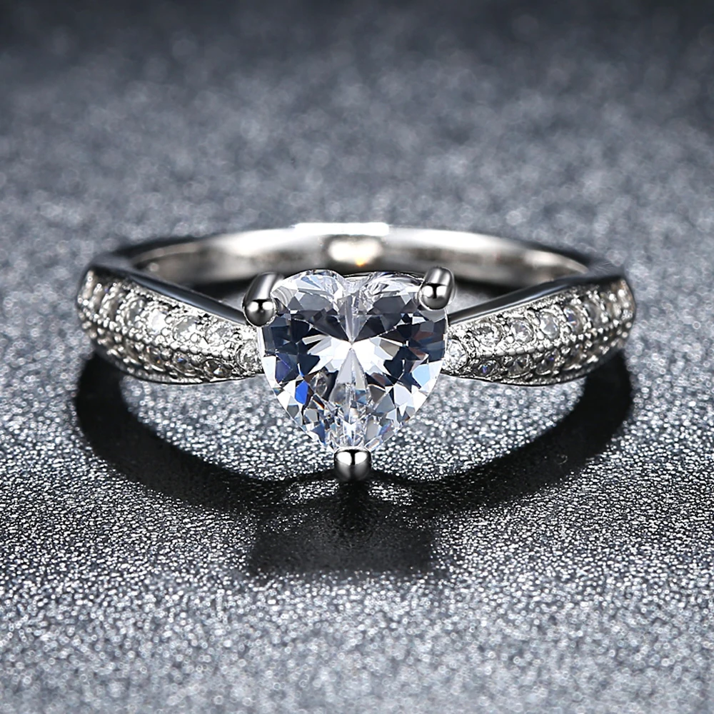 

Zircon Engagement Rings For Women Sliver Color Wedding Rings Female Anel Austrian Crystals Jewelry Top Quality Heart