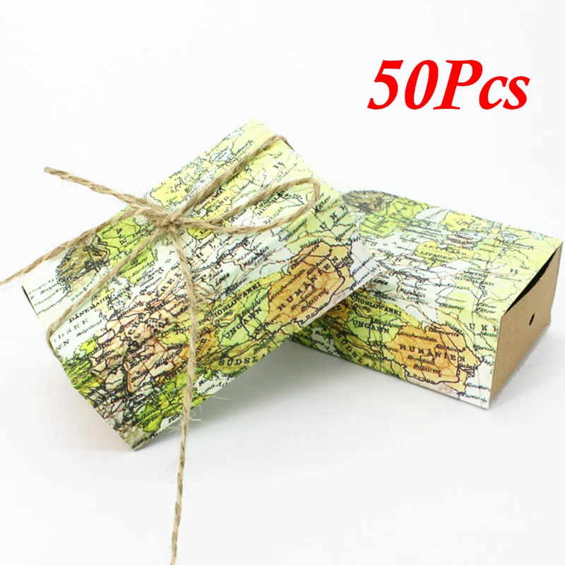 

50Pcs Kraft Paper World Map Wedding Party Favors Candy Gift Boxes Gift Box Case