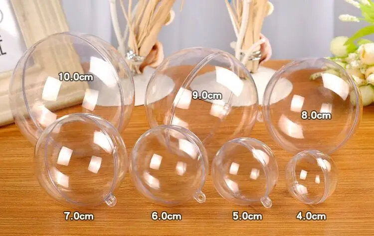 20pcs 4cm Transparent Round Ball Christmas Tree Hanging Balls Ornament DIY Plastic Open Clear New Year Home Xmas Gift Decor | Дом и сад