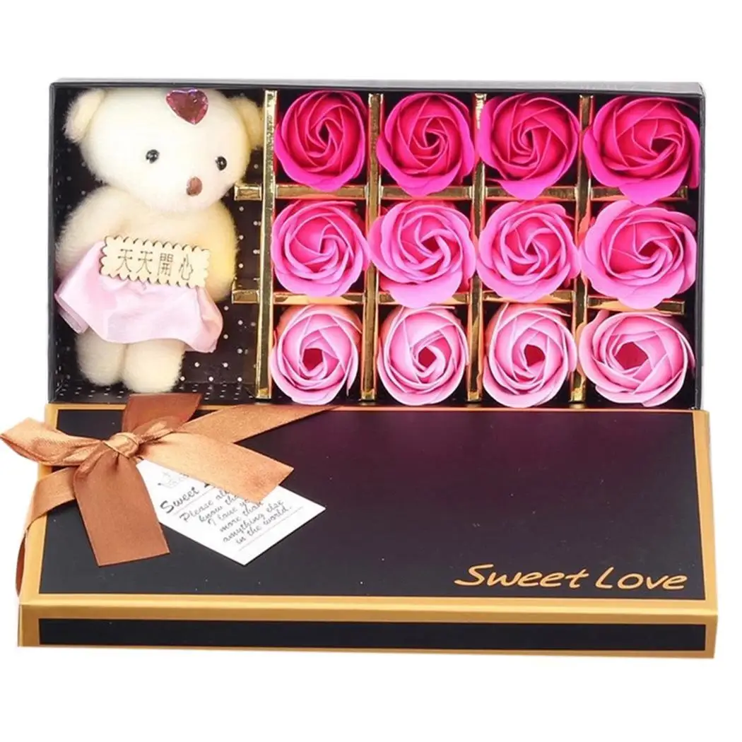 Doll Soap Rose Gift Box Bear Heart Shape Petal Rose Flower Soap