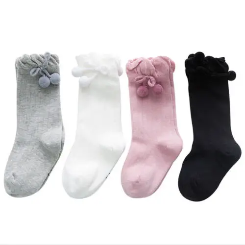 

2019 New Baby Kids Girls Hairball Socks Soft Cotton Knee High Long Sock Solid Hosiery Cute Leg Warmers Winter Warm Casual Sale
