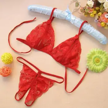 

Pajamas Sexy Erotic Lingerie See-through Open Nipple Lace Underwear Bra + T-back