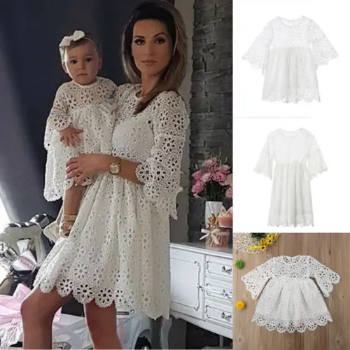 

Family Match Dress Mother Daughter Matching White Dresses Summer Women Girls Short Mini Dress Family Clothes
