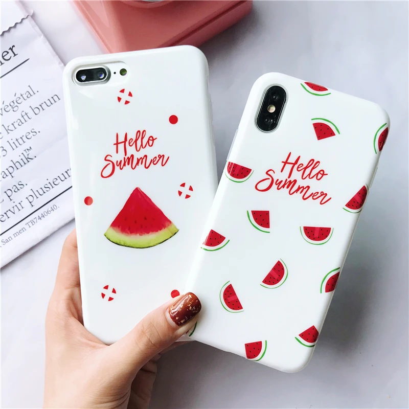 

3CPizai For iPhone Xs X Case Soft Glossy Phone Case Cool Summer Fruit Watermelon For Apple iPhone 6s 7 8 Plus Glossy Cases