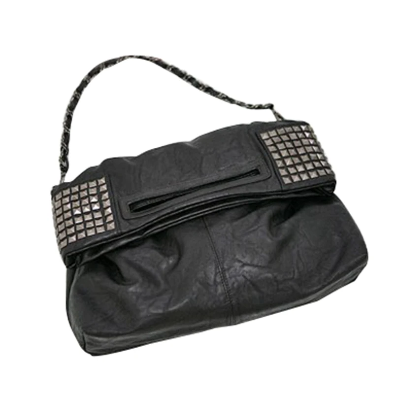 

Women's Korean Faux Leather Rivet Chain Foldable Shoulder Handbag Cross body Bag