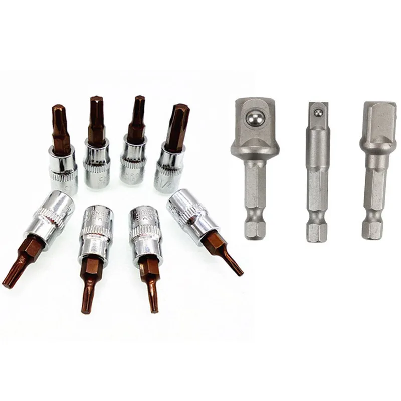 

New 8-Piece Torx Bit Socket Set 1/4 inch Square Drive Adapter T8 T10 T15 T20 T25 T27 T30 T40 S2 Steel (11-pack)