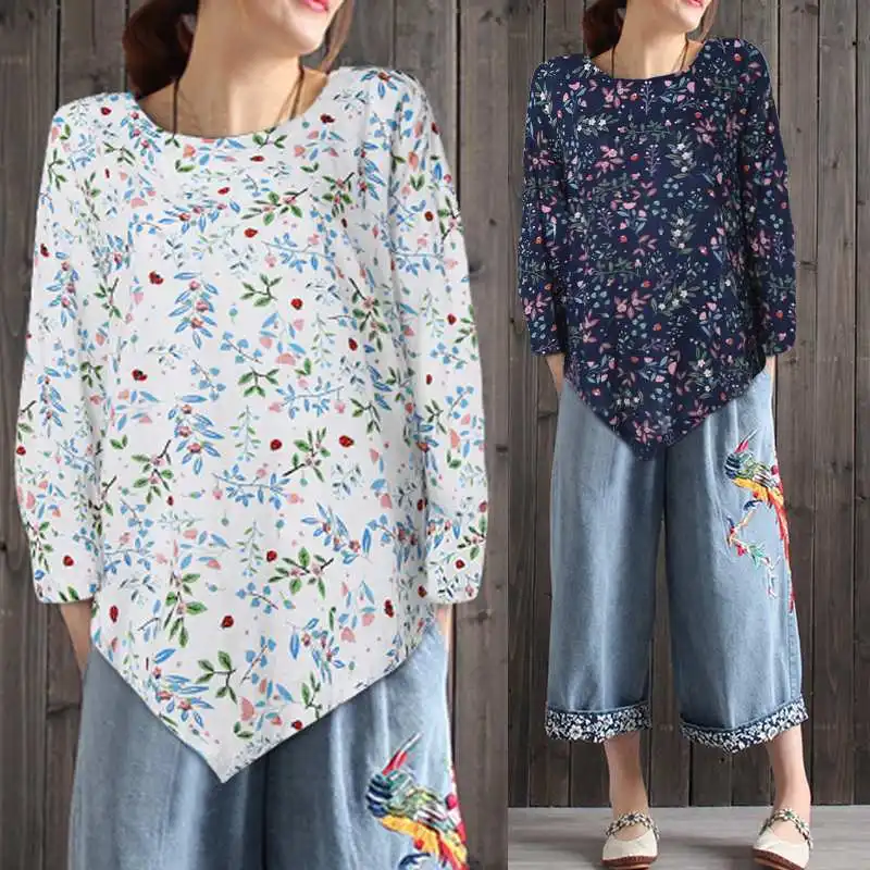 2019 Autumn Celmia Women Vintage Blouse Long Sleeve