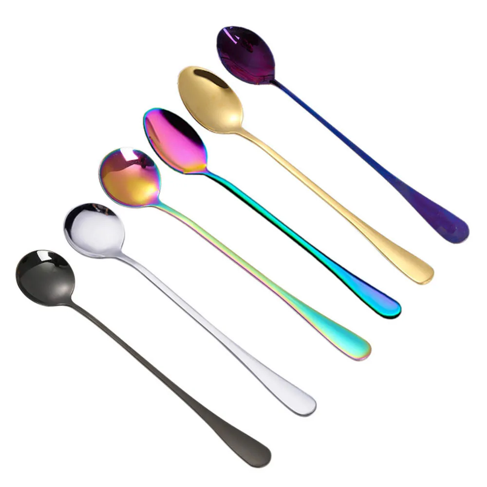 

6 Pcs Stainless Steel Tea Coffee Spoons Set Long Handle Dessert Ice Cream Spoon Drink Mixing Spoon Tableware Kitchen Supplies