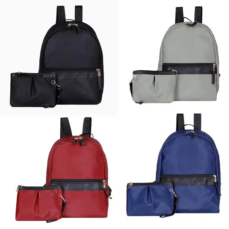 

2pcs/set Travel Backpacks Women Nylon Shoulder School Bags Knapsack Clutch Splicing color design durable