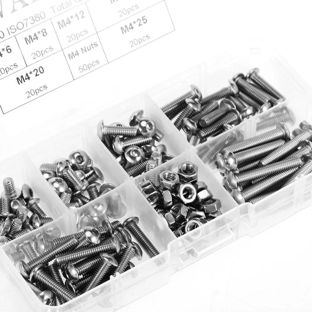

170Pcs M4 Stainless Steel SS304 screw Hex Socket Button Head Screws Bolts and Nuts Assortment Kit