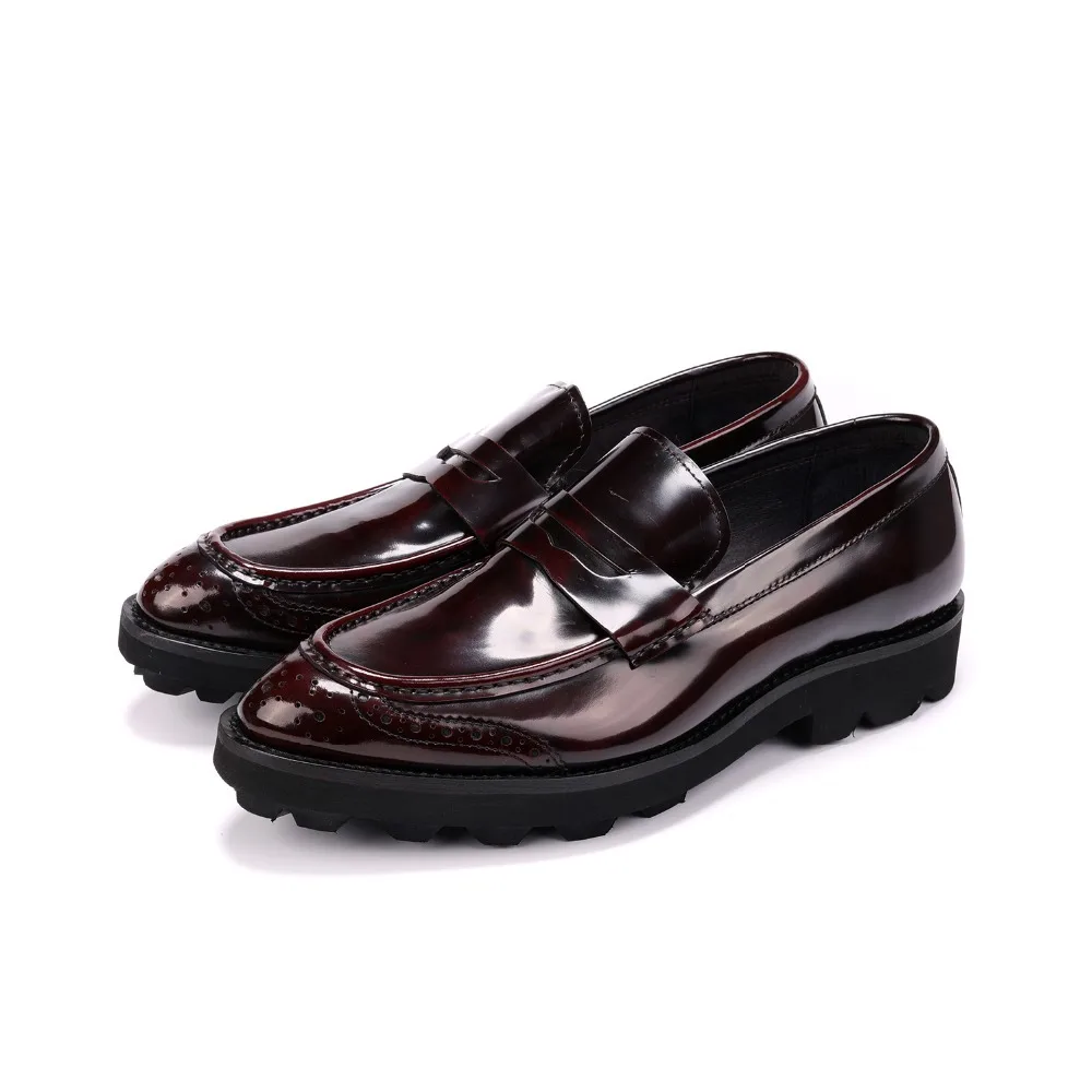 

Fashion Black / Wine Red Platform Loafers Mens Casual Shoes Genuine Leather Wedding Groom Shoes