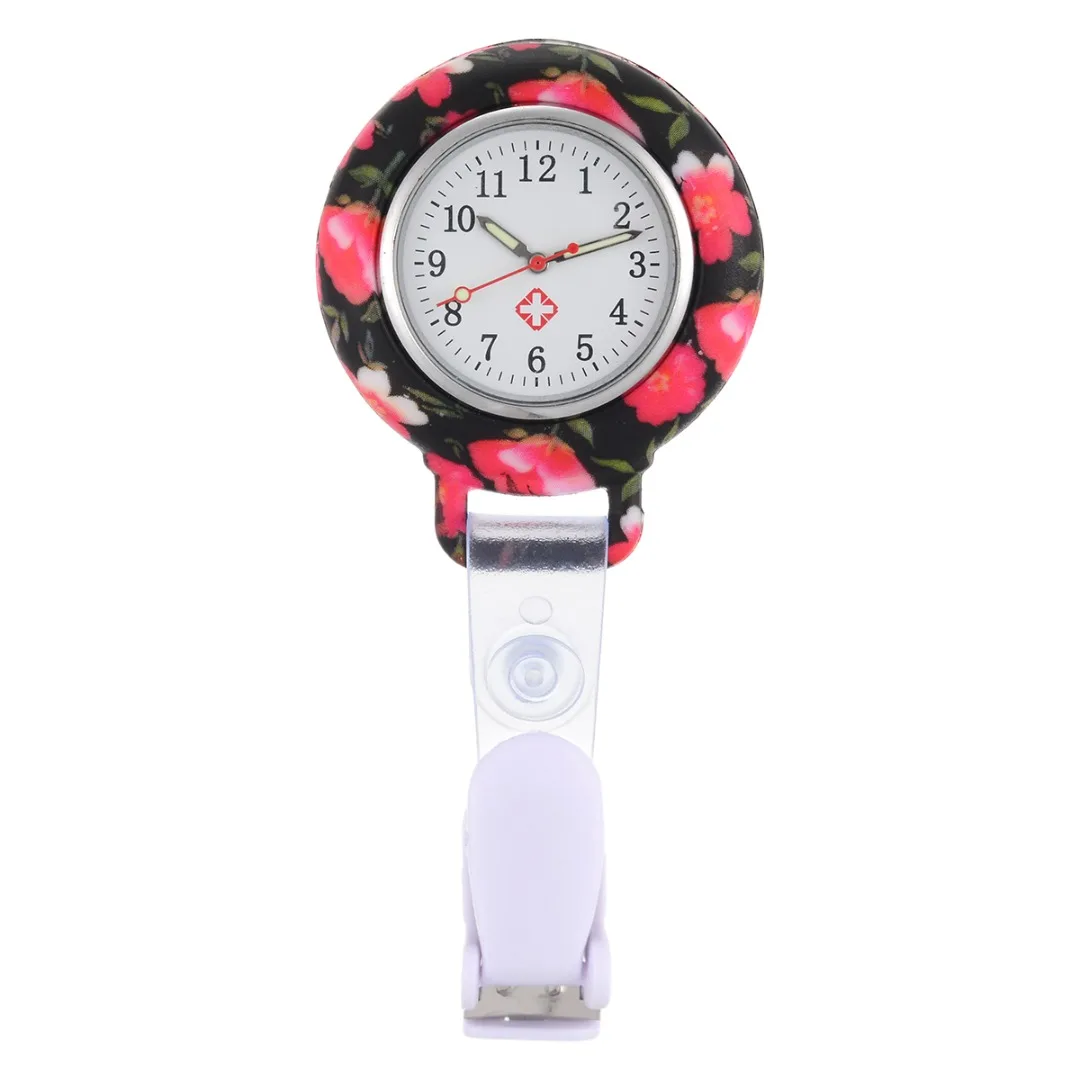 

Fashion Beautiful Flower Silicone Nurse Watch Round Dial Brooch Fob Quartz Doctor Medical Pocket Watch reloj de bolsillo