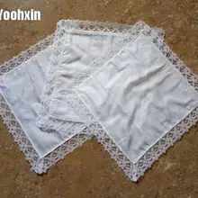 Для женщин квадратный женский платок белый кружево вышивка хлопок Свадебная вечеринка ручной мужские платки ребенок 20*20 см 3 шт./лот