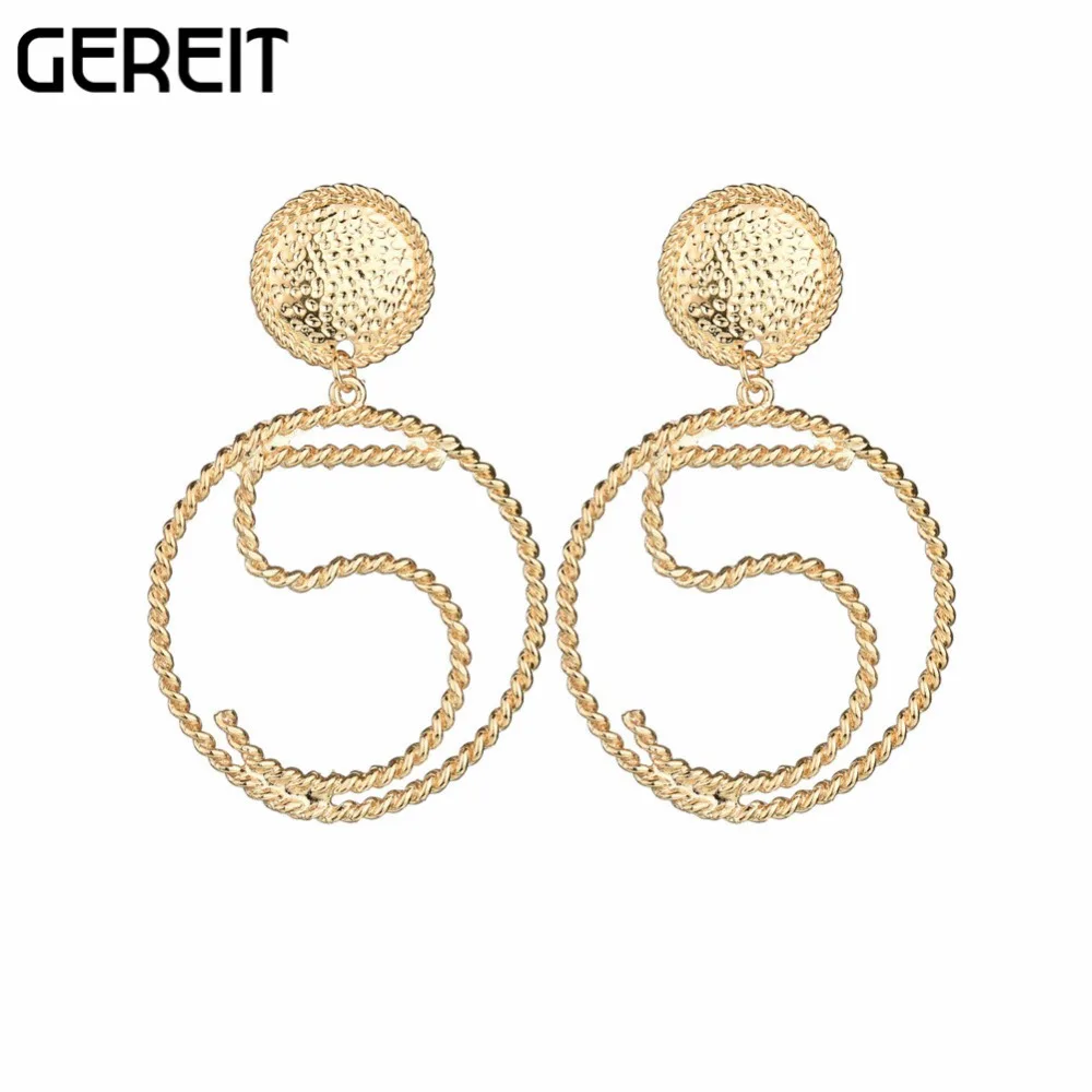 European Jewelry Twist Gold Earrings Big Lucky 5 S Circle Dangle