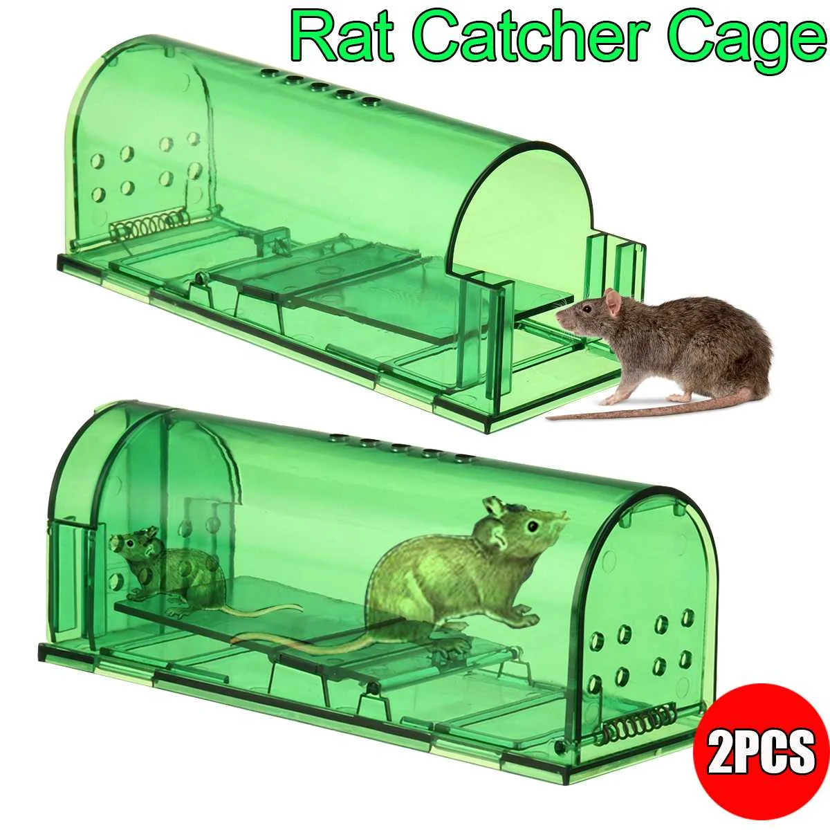 

2PCS Mouse Trap Case Plastic Reusable Rat Catcher Cage Rodent Pest Humane Large Live Rodent Outdoor Indoor Garden Mousetrap