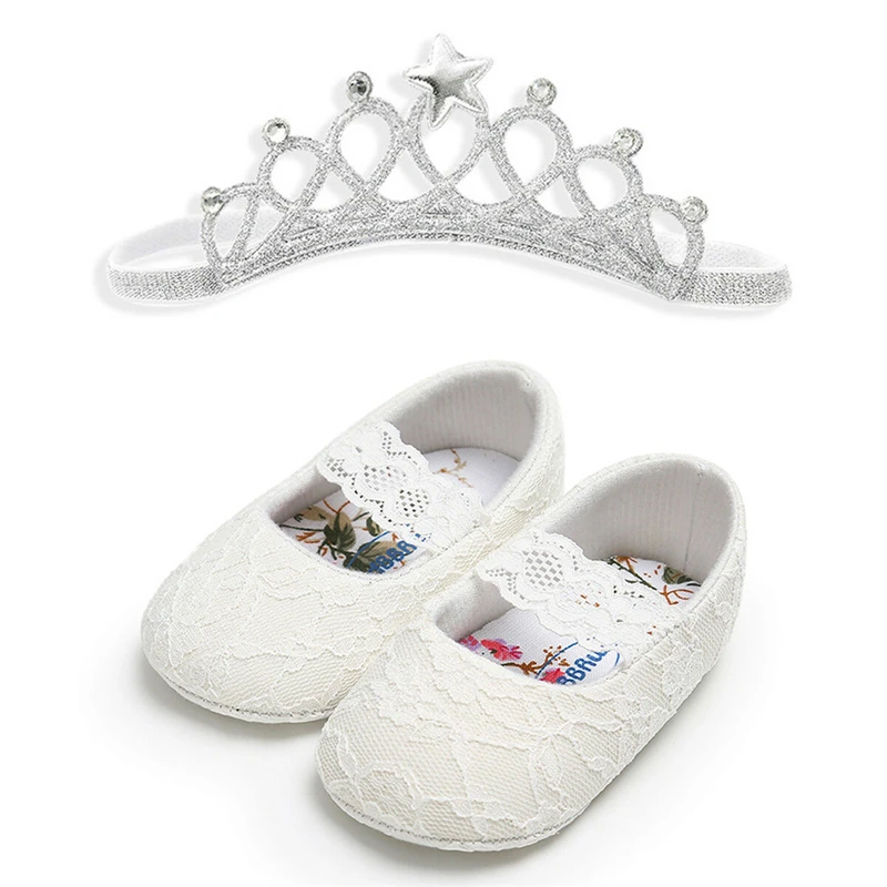 Милые кружевные Детские Детский пинетки для младенцев ползание младенца прогулочная детская обувь нескользящая подошва анти-скольжение обувь для новорожденных повязка на голову 0-18 м