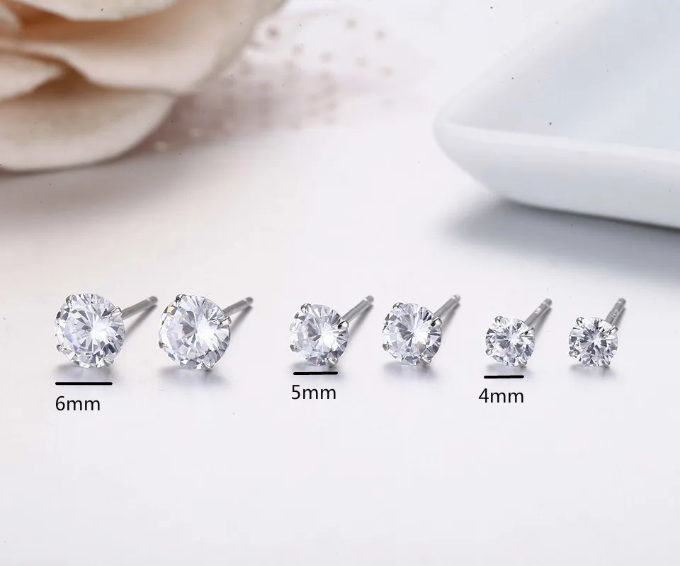 925 пробы серебро Четыре Коготь Круглый AAA CZ серьги стержня для Для женщин девочек Для мужчин Jewelry Kolczyki простой Orecchini Aros Aretes 4-6 мм