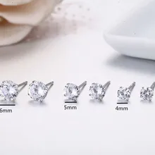 925 пробы серебро Четыре Коготь Круглый AAA CZ серьги стержня для Для женщин девочек Для мужчин Jewelry Kolczyki простой Orecchini Aros Aretes 4-6 мм