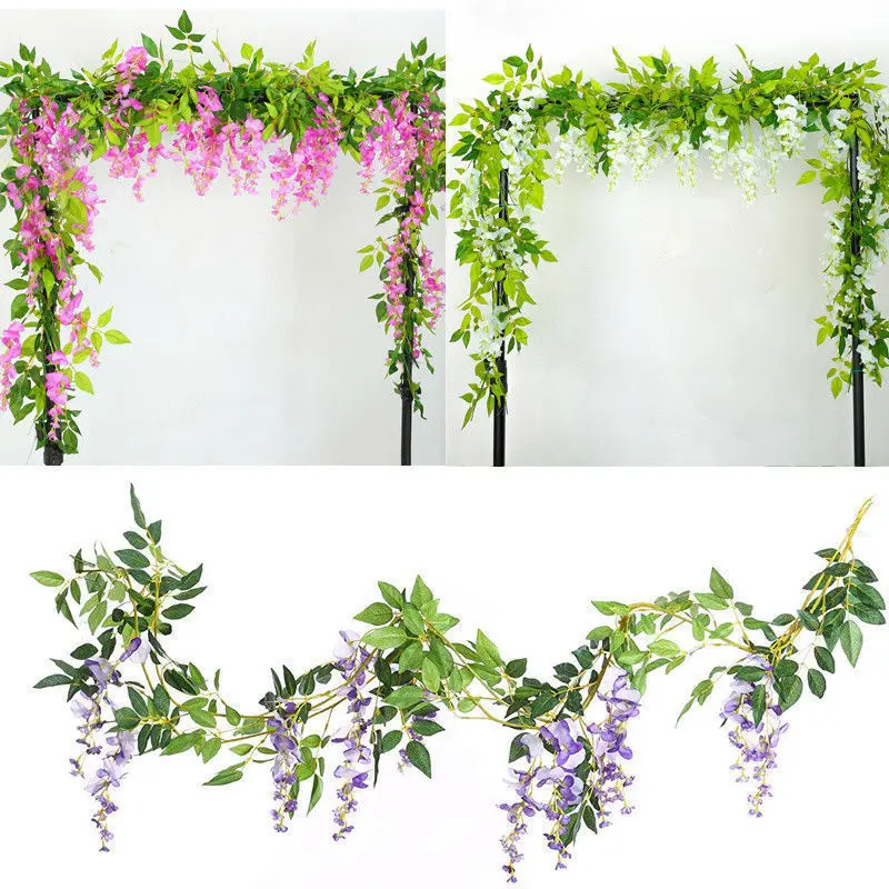7 pies 2m Cadena de flores Artificial Wisteria vid Garland plantas follaje al aire libre hogar flor falsa flor colgante decoración de pared 7 pies 2m Cadena de flores Artificial Wisteria vid Garland plantas follaje al aire libre hogar flor falsa flor colgante decoración de pared