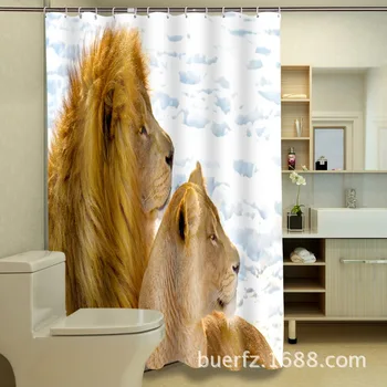 

3D lovers lions printing waterproof polyester thickened shower curtain cool shower curtains for bathroom