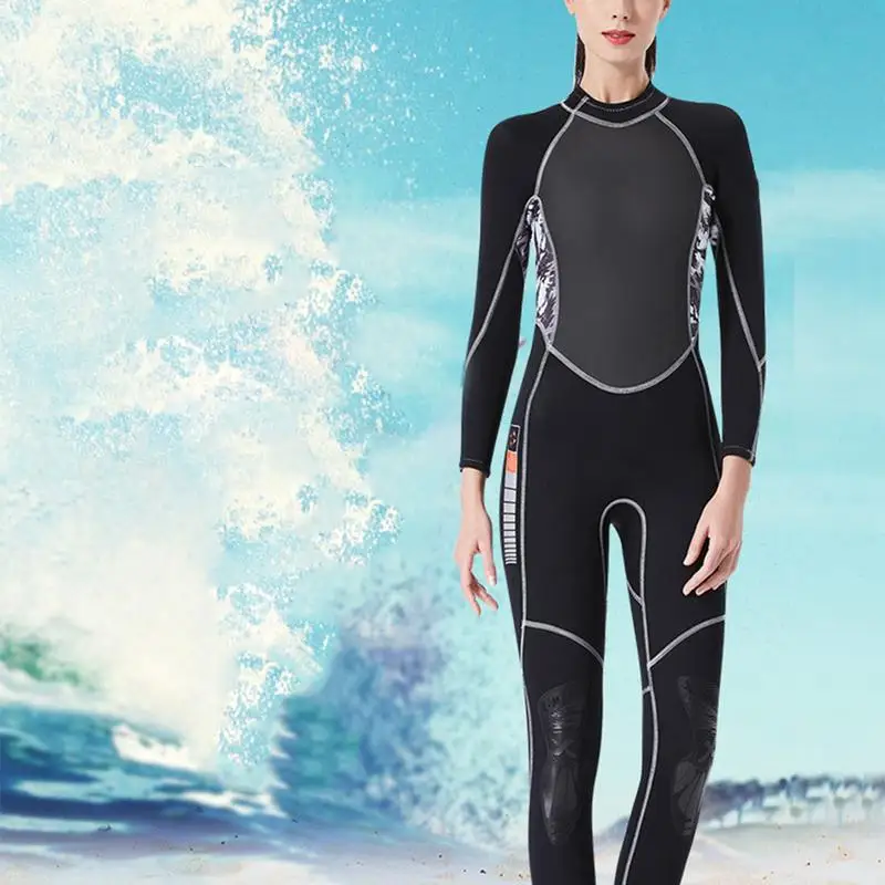 

Female 3MM Surfing One Piece Diving Suit Winter Camouflage Long Sleeved Thickened Cold Proof And Quick Drying Swimsuit