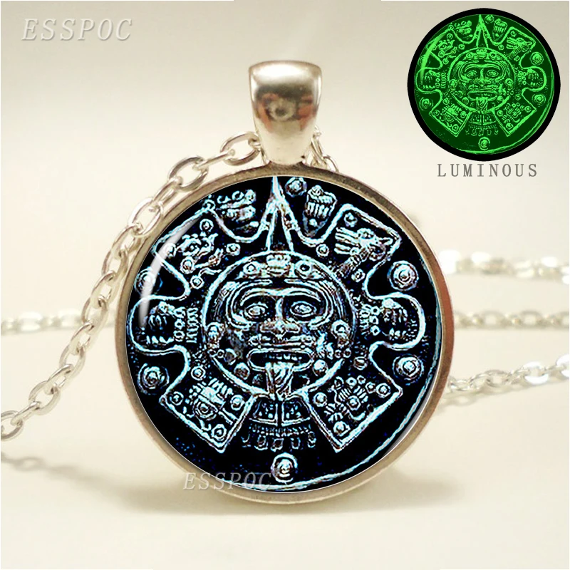 Ювелирные изделия Aztec с календарем мексиканская Подвеска со светящимся зеленым