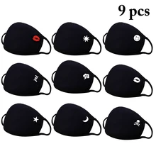 9 шт., унисекс, черная маска, мягкая, хлопковая, ветрозащитная, теплая, зимняя, дыхательная маска, против пыли, Ушная петля, для лица, для улицы, для верховой езды