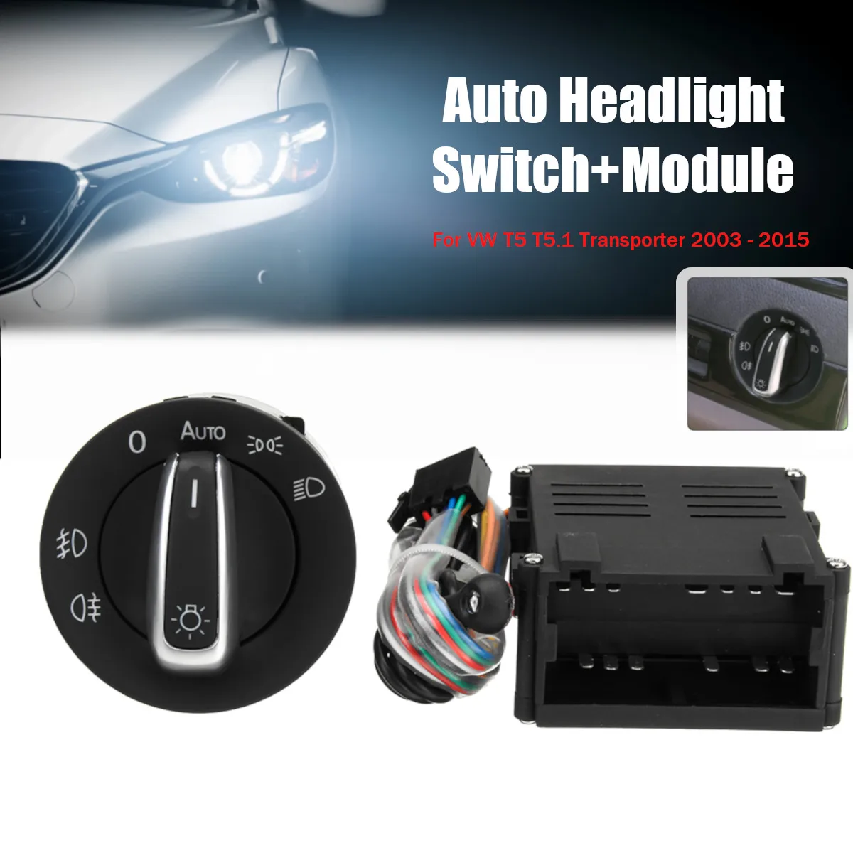 

Car Auto Headlight Sensor HeadLamp Switch + Control Module for VW T5 T5.1 Transporter 2003-2015