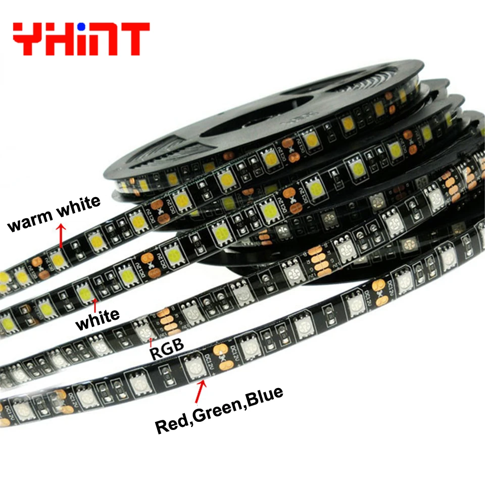 DC12v СВЕТОДИОДНАЯ лента SMD 5050 RGB белая гибкая светодиодная Черная печатная плата IP20