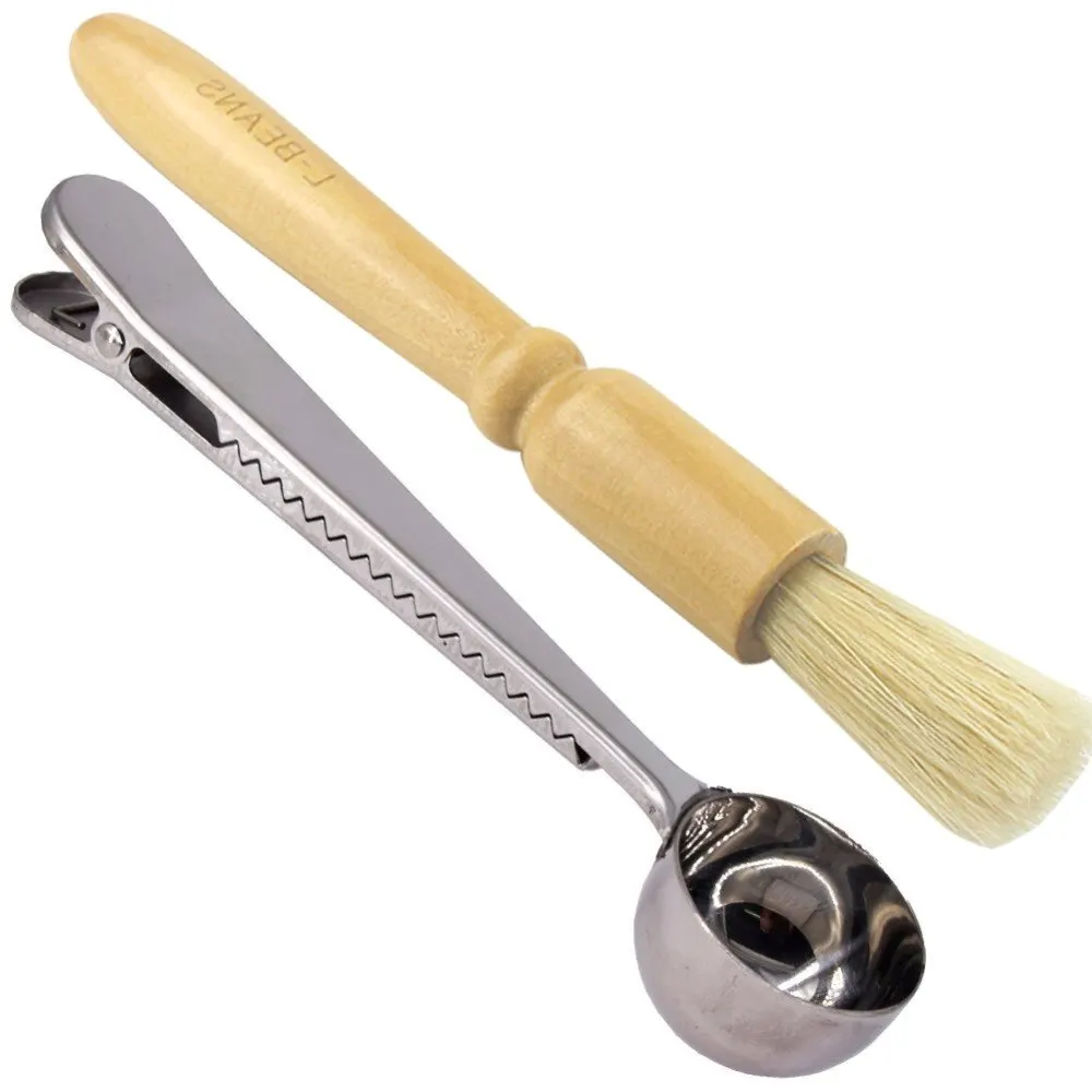 Coffee Grinder Cleaning Brush with Coffee Scoop with Clip,Natural