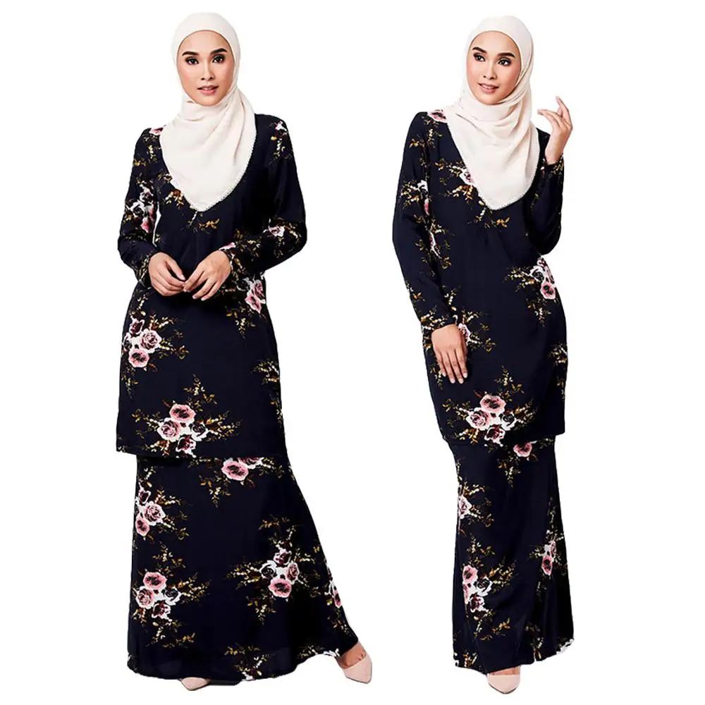 2 шт. Платье женское с цветочным принтом абайя мусульманский Кафтан Дубай джилбаб ислам наборы тонкий макси халат Рамадан Ближний Восток Повседневное платье