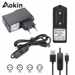 Aokin EU/US/AU/UK 5 в 2.5A адаптер переменного тока для Raspberry Pi 3 2 зарядное устройство с переключателем выключатель 1 м кабель Micro USB