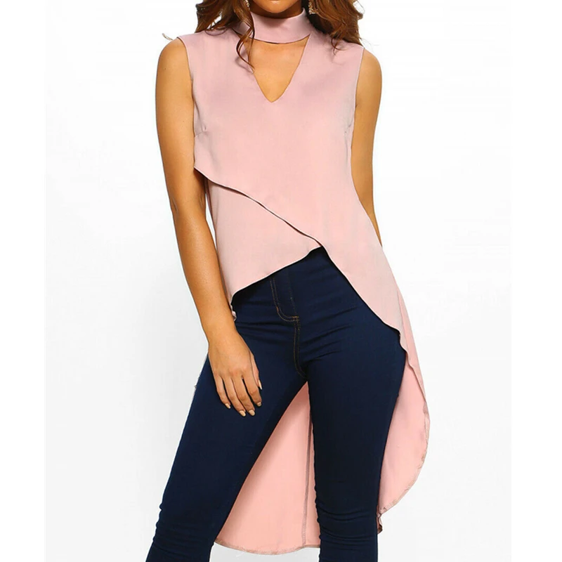 

Women Blouses Summer Office Lady Long Blouse Women Shirt Solid Color Irregular Tops Ladies Clothes Chiffon Blouse Roupa Feminina