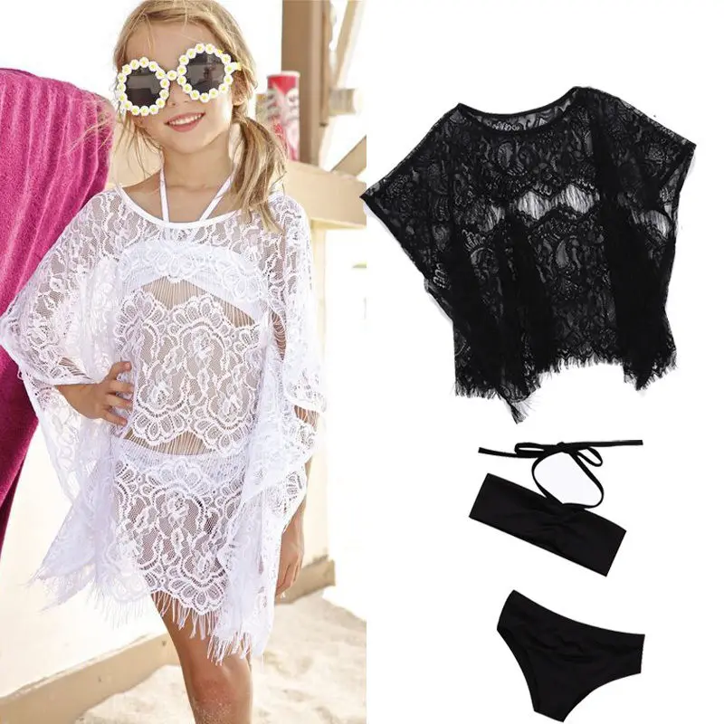 

New 2019 Girl Holiday Beachwear Outfits Bikini Set +Cover Up Dress 3Pcs Set Summer Bathing Suit Beach Swimsuit Soft Swimsuits