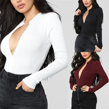 

HIRIGIN Newest Women's Active Skinny Jumpsuit Bodycon Leotard Long Sleeve Zipper Rompers