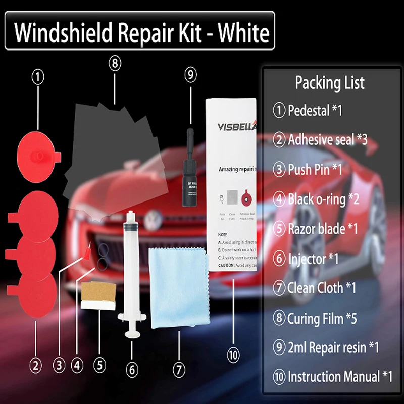 VISBELLA, ветровое стекло, царапина, трещина, восстановление, обновление, ремонт окон автомобиля, ветровое стекло, Renwal, инструменты, автоуход, набор для полировки окон