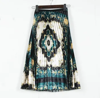 

2019 Summer Women Geometric High Waist Print Skirt Fashion Pleated Vintage Skirt Harajuku Tulle A-Line Long Skirt