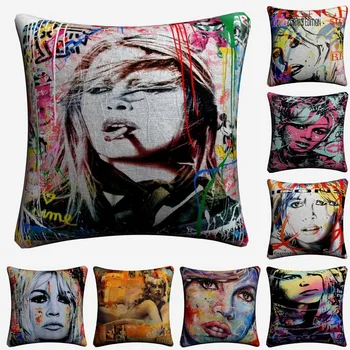 

Brigitte Bardot Colorful Magazine Style Decorative Cotton Linen Cushion Cover 45x45cm For Sofa Pillowcase Home Decor Almofada