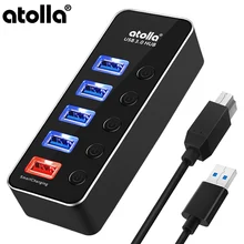 Atolla 4-Порты и разъёмы USB 3,0 концентратор, смарт-устройство для быстрой зарядки usb-хаб с адаптером питания, индивидуальные вкл/выкл и съемная удлинитель USB кора