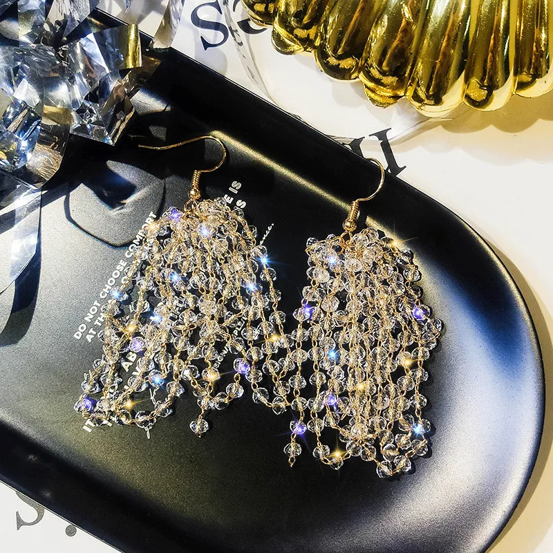 FYUAN длинные кисточки кристаллы Висячие серьги для женщин Bijoux изысканные стразы