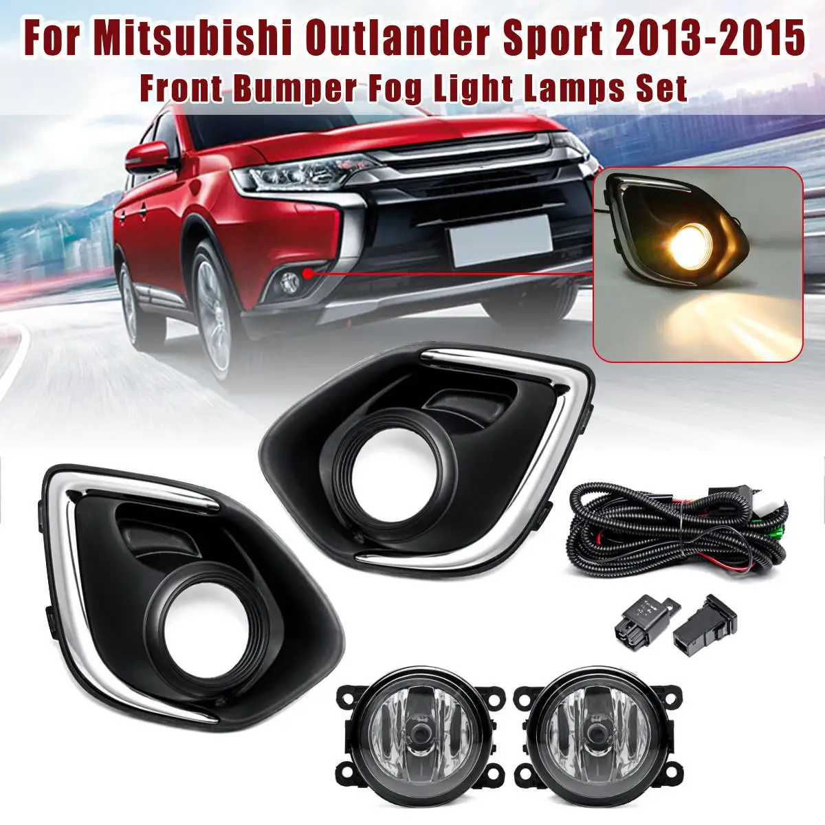 

Car 12V Front Fog Light And Grill Switch Kit for mitsubishi outlander 2013 2014 2015 Driving Fog Lamp Drl Frame Grill Harness