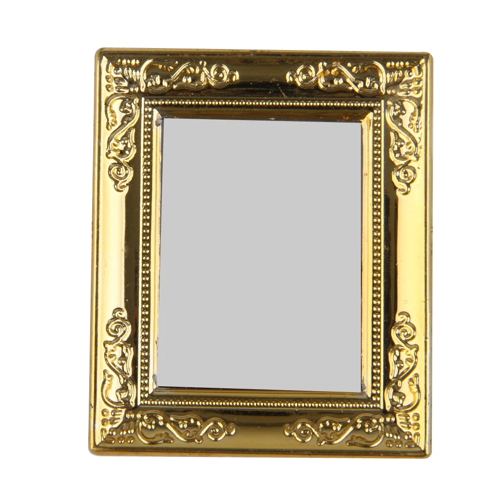 1:12 Dollhouse Golden Square Framed Mirror for Dollhouse Miniature Accessory 