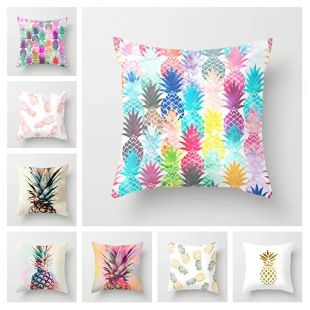 

Adeeing Pineapple Printing Polyester Peach Skin Cushion Cover