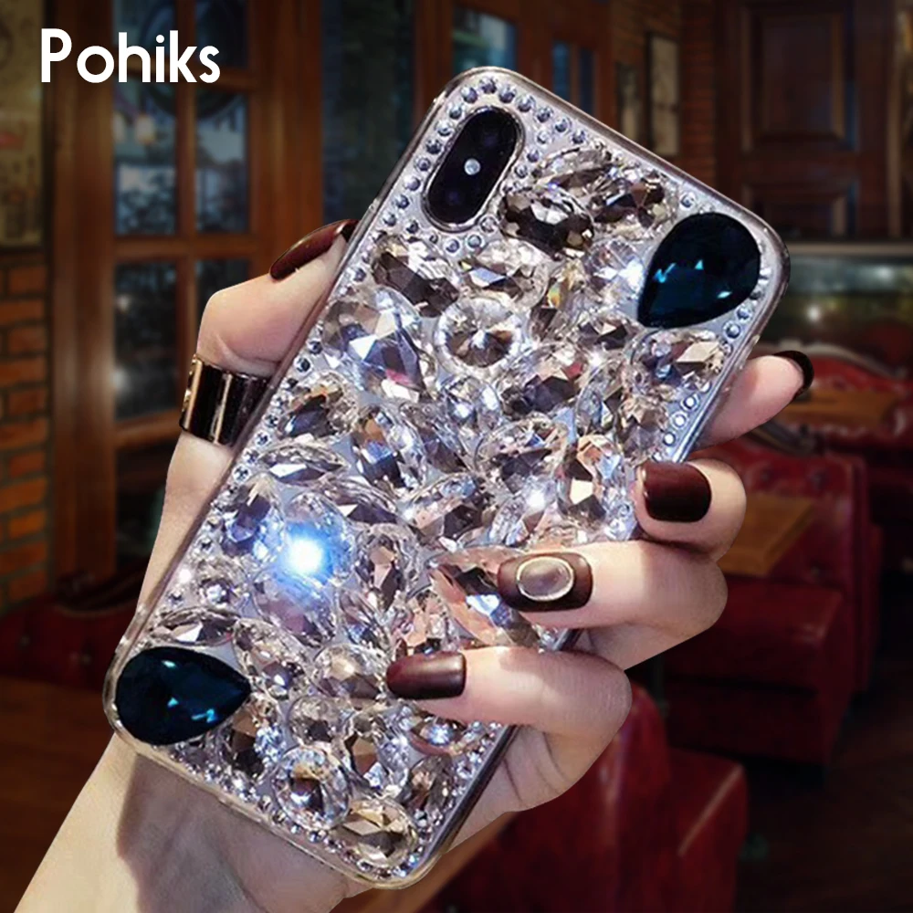 Pohiks Phone CAse For iphone X XR XS Max Luxury Rhinestone Diamond Crystal Back Case Cover For iPhone Xs Max XR X 7 8 6 6s plus