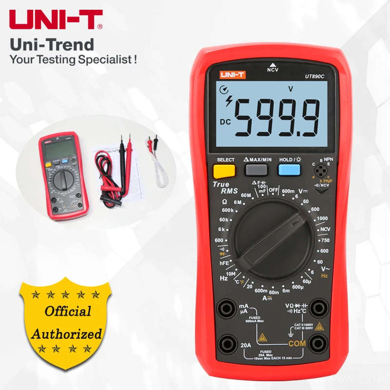 Teste de Capacitância Ut890d + Multímetro Uni-t Uniforme Digital Faixa Manual Verdadeiro Rms Multifunction Multímetro Ncv Ut890c –