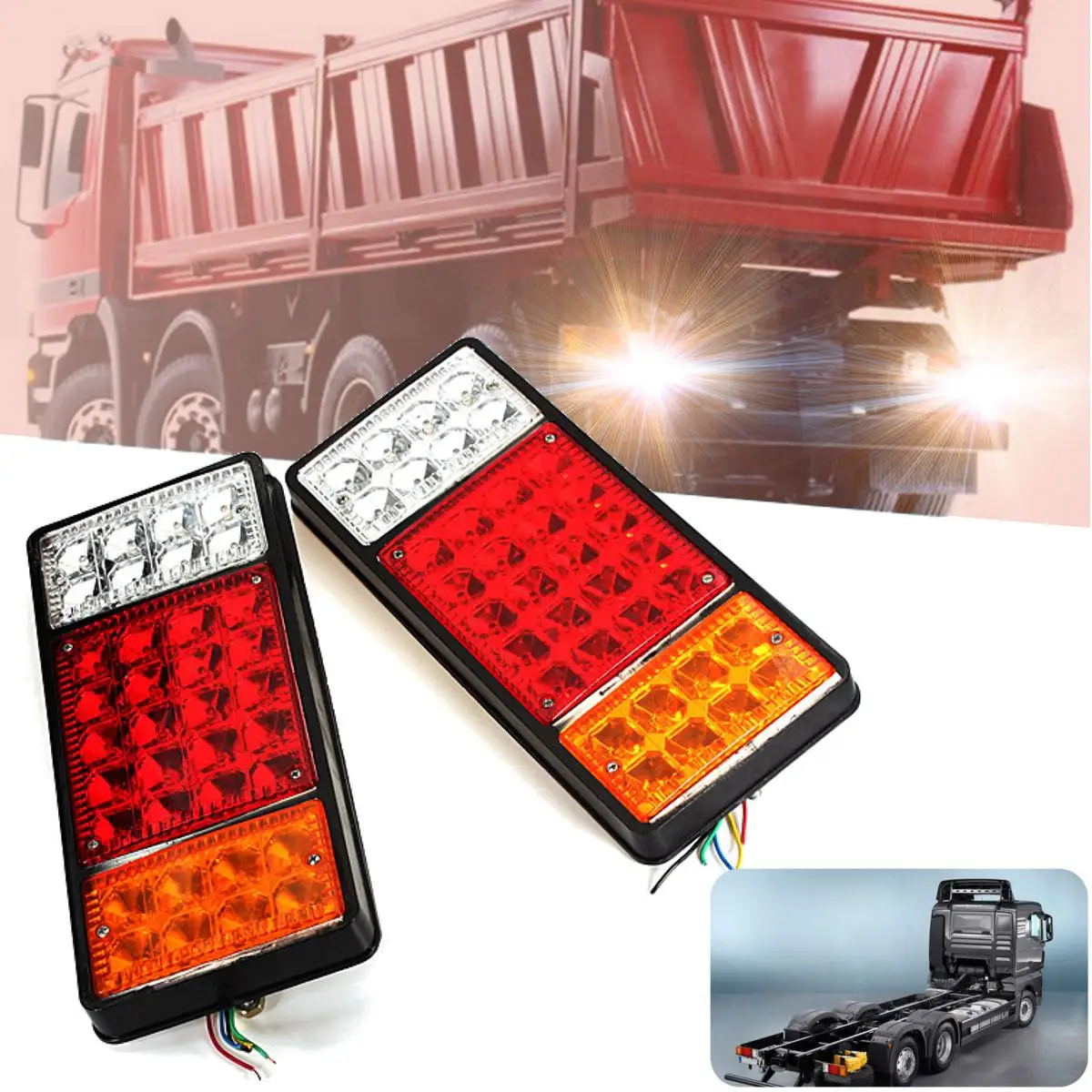 

Pair 12V Car Truck Trailer Rear Brake Light 72 LED Tail Stop Lamps Universal for Van RV Caravans