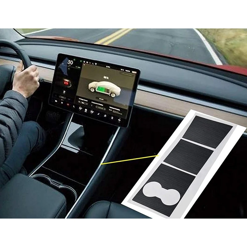 Наклейка 5D с внутренней крышкой центральной консоли + скребок для Tesla Model