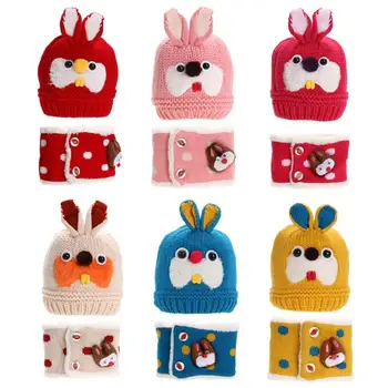 

Winter Warm Kids Baby Hat Cap Cartoon Rabbit Ears Knitting Hats Beanie Caps Earflap Scarf Newborn Photography Props Accessories